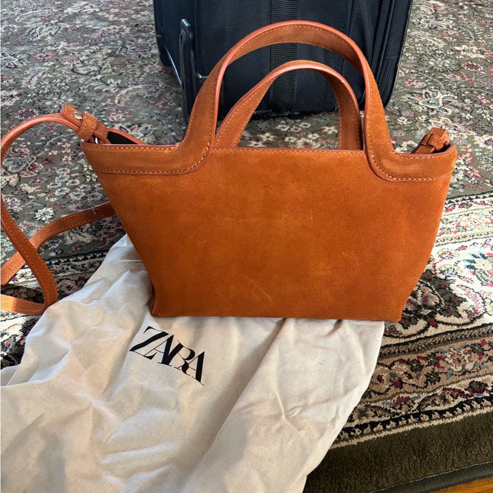 ZARA NEW WOMAN MINI SPLIT SUEDE CITY BAG orange 6490/510/300